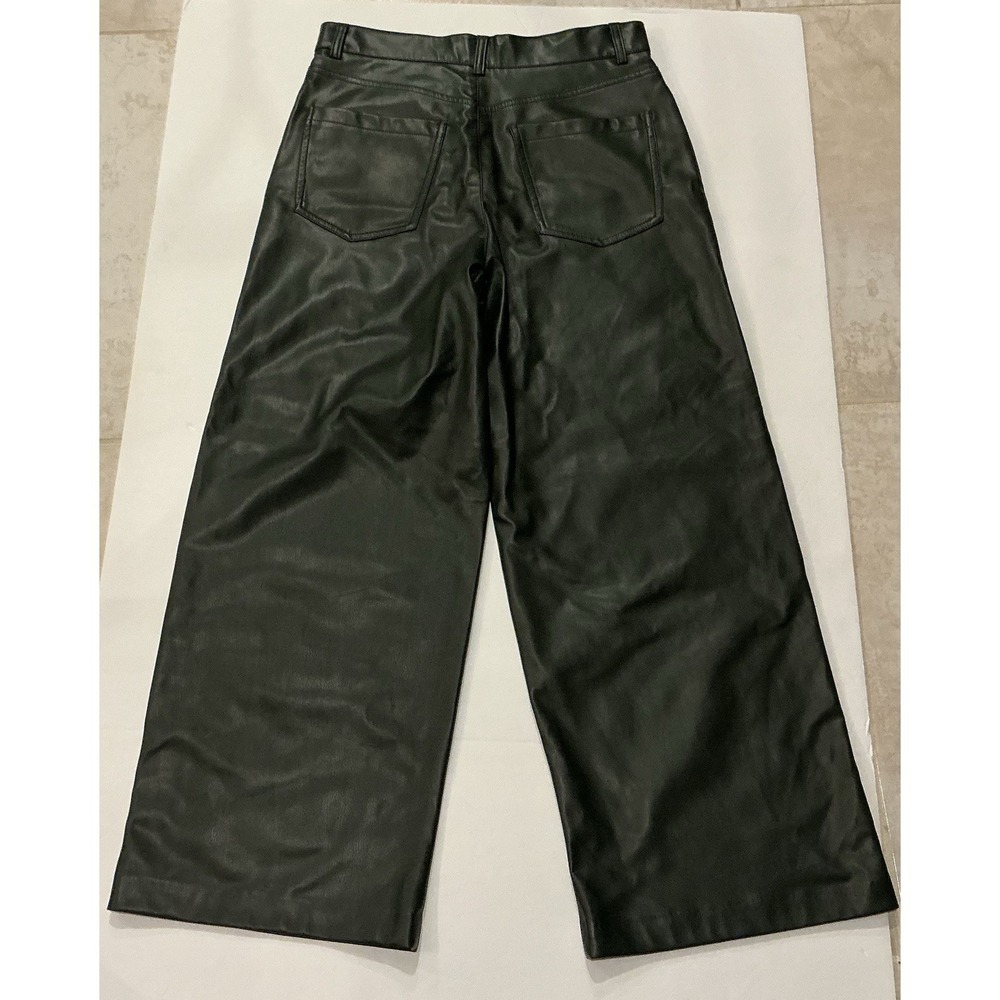 Zara Faux Leather Pants Emerald Green, Wide Leg,‎ High Waisted, Trendy Chic M - Picture 3 of 9